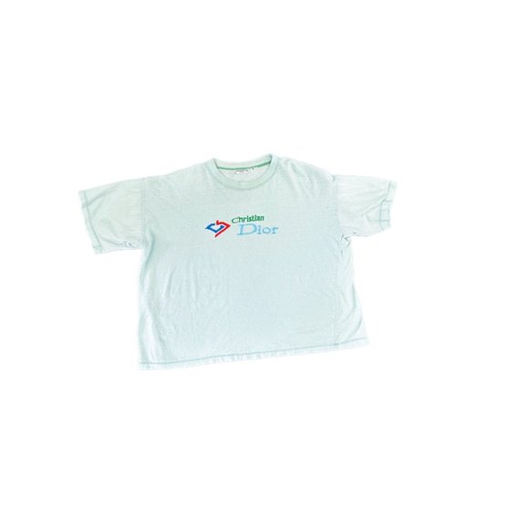 VTG 90s Christian Dior Light Blue Logo Boxy Tee | No Size Label - Picture 6 of 10